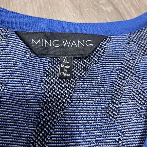 Ming Wang Textured Elegant Chic Knit Abstract Shift Dress XL Blue Multi-Color - Picture 9 of 17